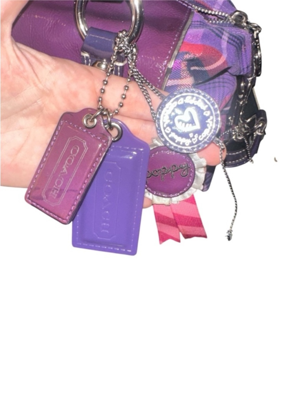 Coach Poppy Tartan Purple Plaid Satchel with Magenta Accents 4 hang tags - Picture 9 of 16